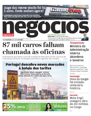 Capa de Jornal Negócios