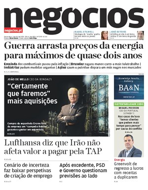 Capa de Jornal Negócios